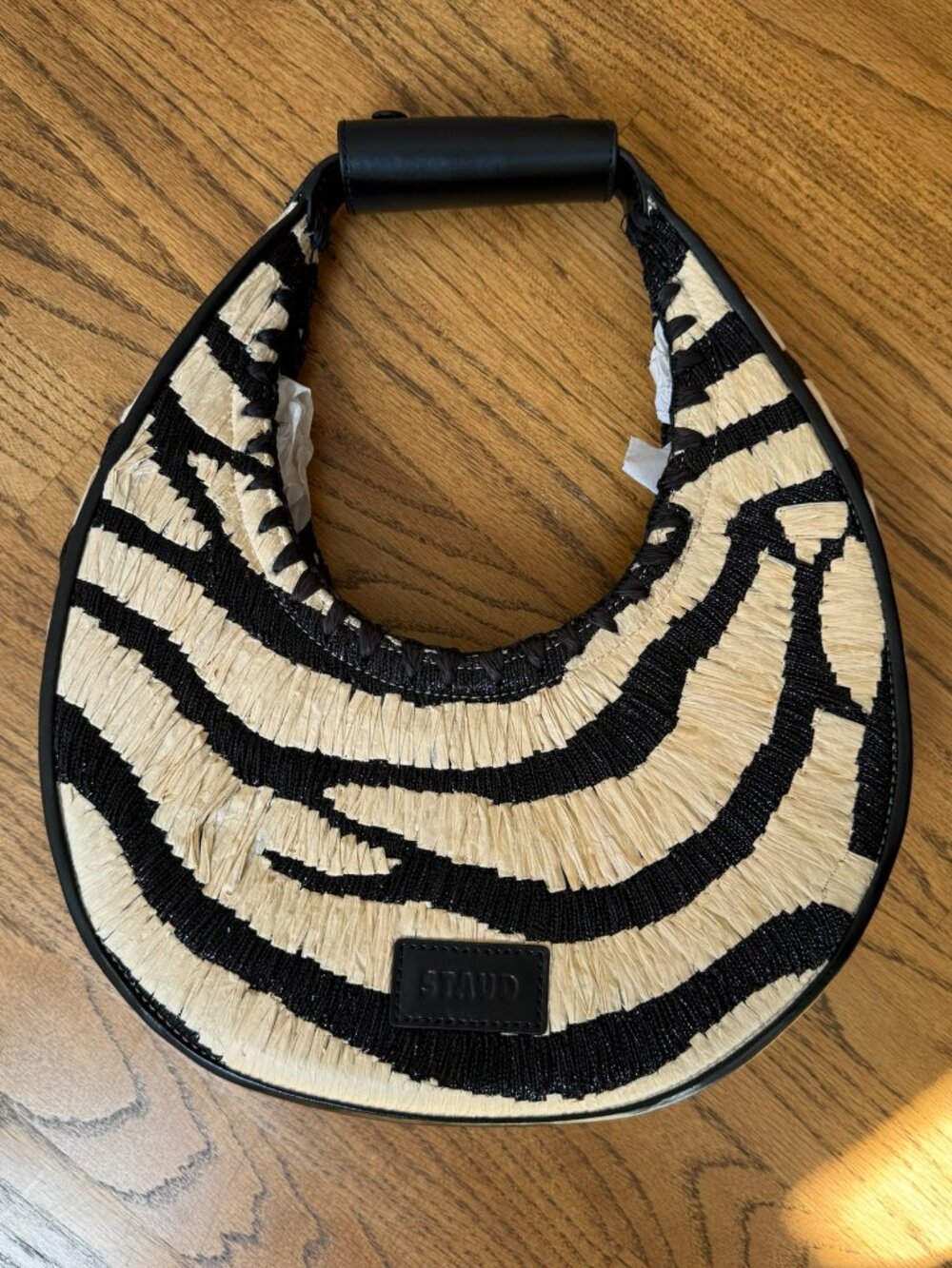 STAUD Moon Tote Bag Raffia Beige One Size
